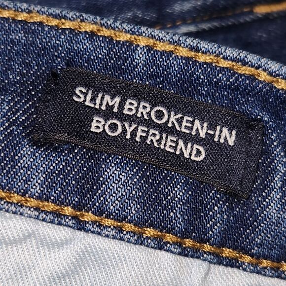 J. Crew Blue Med Wash Slim Broken In Boyfriend Jeans Raw Hem Size 32/14 - Picture 10 of 12